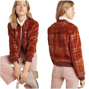 Anthropologie Plaid Teddy Bomber Jacket– 1X
